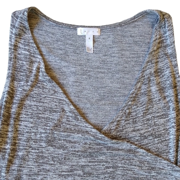 Leith Gray Space Dye Sleeveless Crossover Ruched Tulip Hem Dress Stretchy Modern - Picture 3 of 5